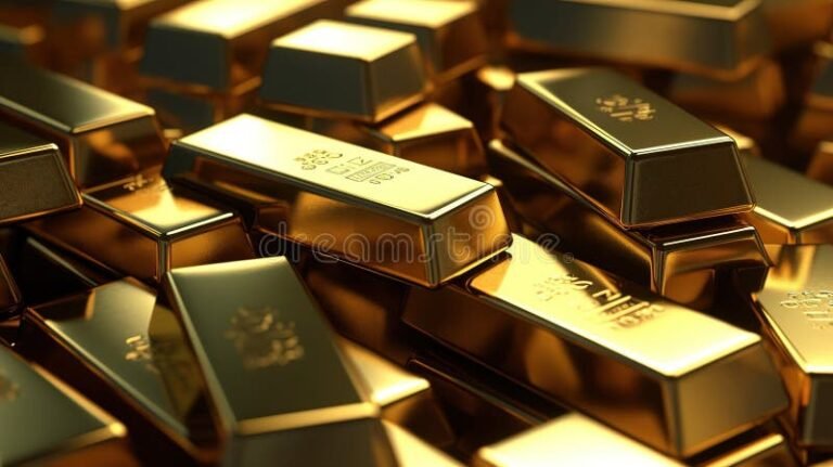 barras de oro puro sobre fondo oscuro