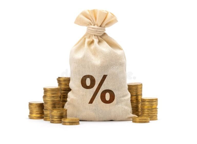 billetes y monedas con simbolo de porcentaje