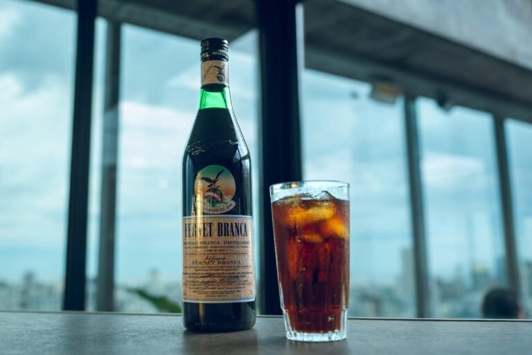 botellas de fernet y hielo en bar