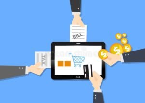 compras en linea con iconos de impuestos