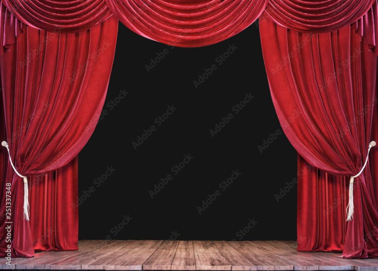 escenario de teatro con cortinas rojas abiertas