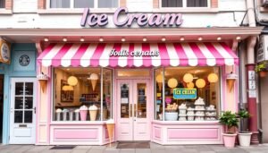 heladeria tradicional con helados coloridos exteriores