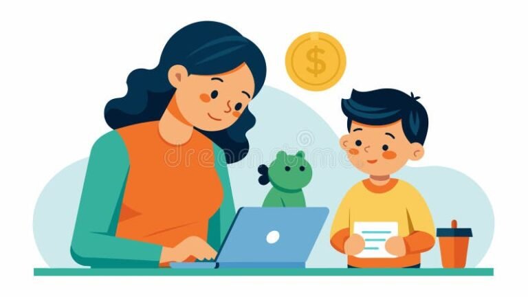 madre con hijo recibiendo ayuda economica