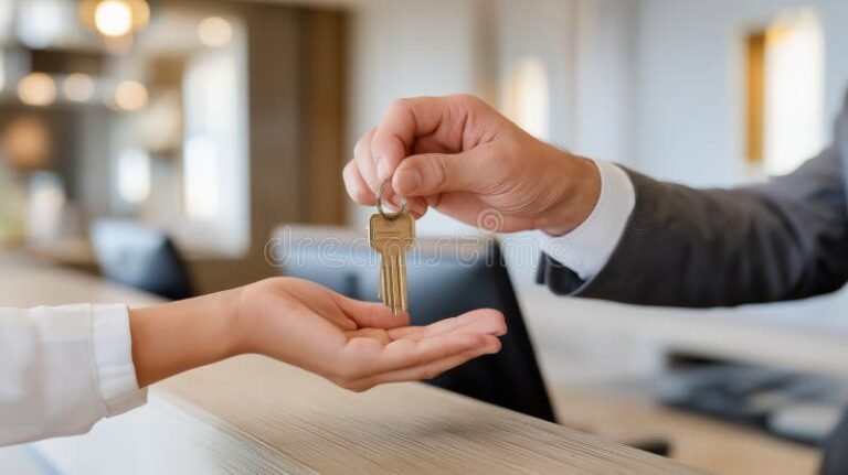 Mano entregando llaves de oficina