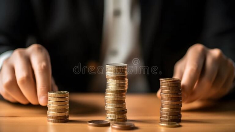 manos apilando monedas brillantes