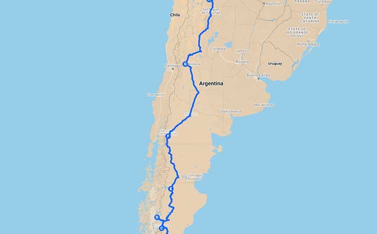 mapa cartografico de rutas entre localidades patagonicas