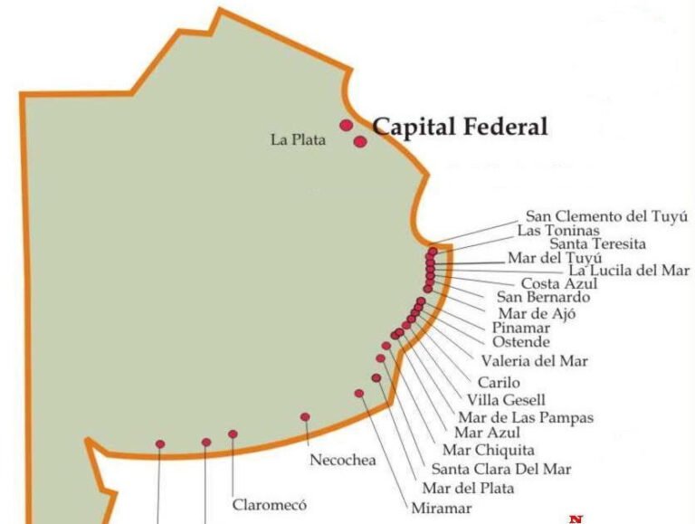 Mapa de Costa Azul entre Mar del Plata y Miramar