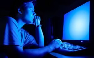 persona usando computadora con sitio anses visible