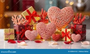 regalos romanticos envueltos con corazones