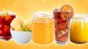 vasos con jugo concentrado y frutas frescas